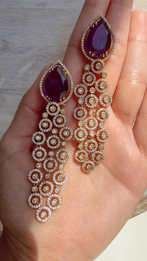 Moissanite kundan Purple Earrings /Diamond Chandelier Earrings/ Diamond doublet Earrings// Kundan Jhumka /Cubic Zirconia earrings