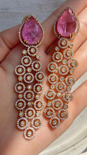 Moissanite kundan light purple Earrings /Diamond Chandelier Earrings/ Diamond doublet Earrings// Kundan Jhumka /Cubic Zirconia earrings