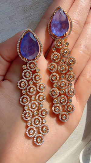 Moissanite kundan Blue Earrings /Diamond Chandelier Earrings/ Diamond doublet Earrings// Kundan Jhumka /Cubic Zirconia earrings