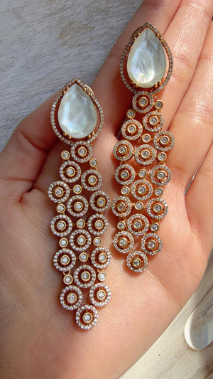 Moissanite kundan Earrings /Diamond Chandelier Mother of pearl Earrings/ Diamond doublet Earrings// Kundan Jhumka /Cubic Zirconia earrings