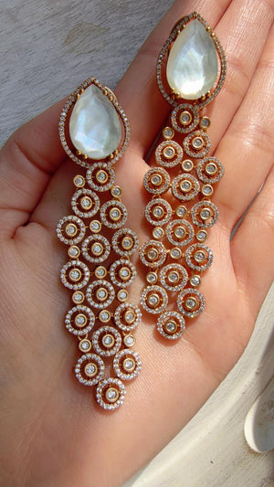 Moissanite kundan Earrings /Diamond Chandelier Mother of pearl Earrings/ Diamond doublet Earrings// Kundan Jhumka /Cubic Zirconia earrings