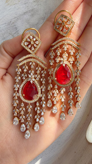Ruby doublet diamond Chandelier Earrings/Statement diamond Earrings/Diamond Drop Earrings/Suhag Bridal earrings