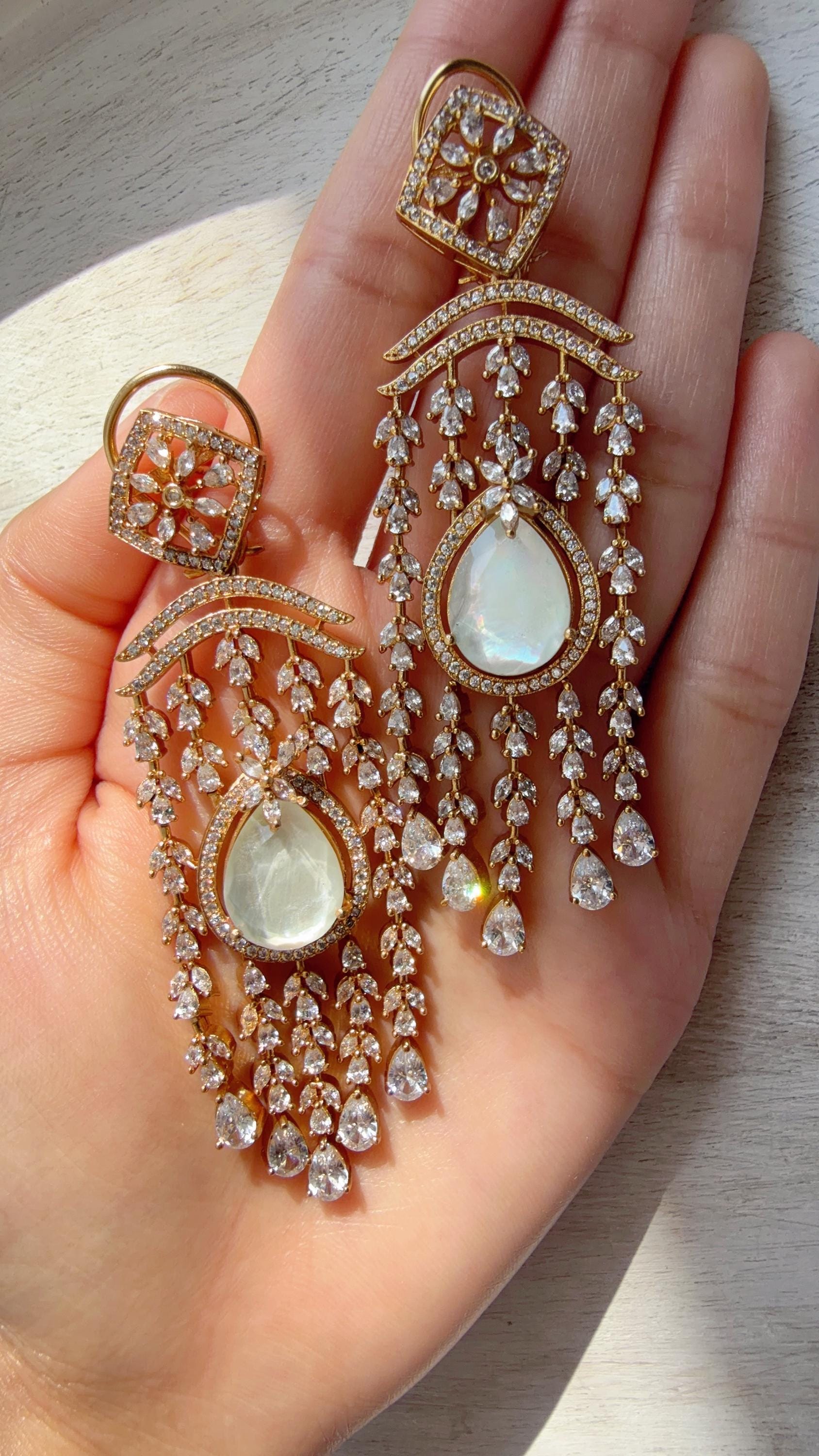 doublet diamond Chandelier Earrings/Statement diamond Earrings/Diamond Drop Earrings/Suhag Bridal earrings