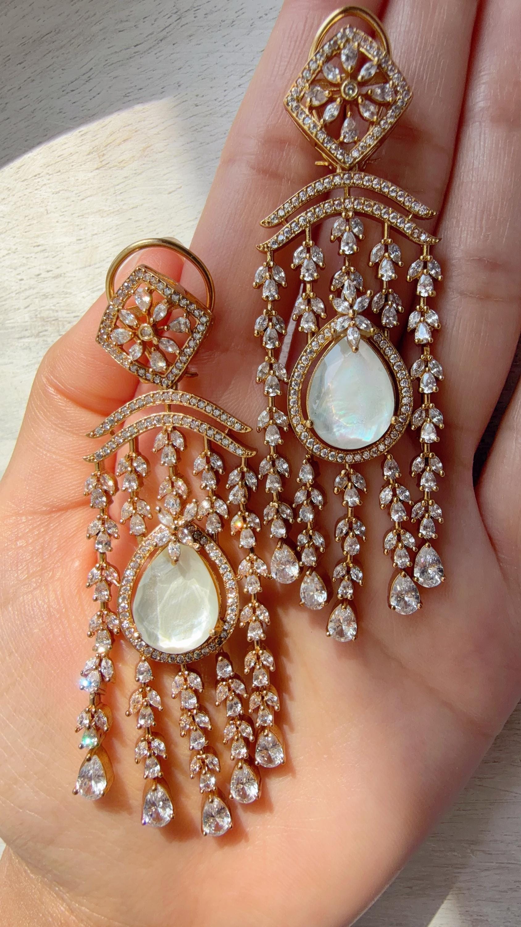 doublet diamond Chandelier Earrings/Statement diamond Earrings/Diamond Drop Earrings/Suhag Bridal earrings