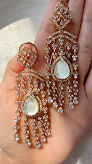 doublet diamond Chandelier Earrings/Statement diamond Earrings/Diamond Drop Earrings/Suhag Bridal earrings