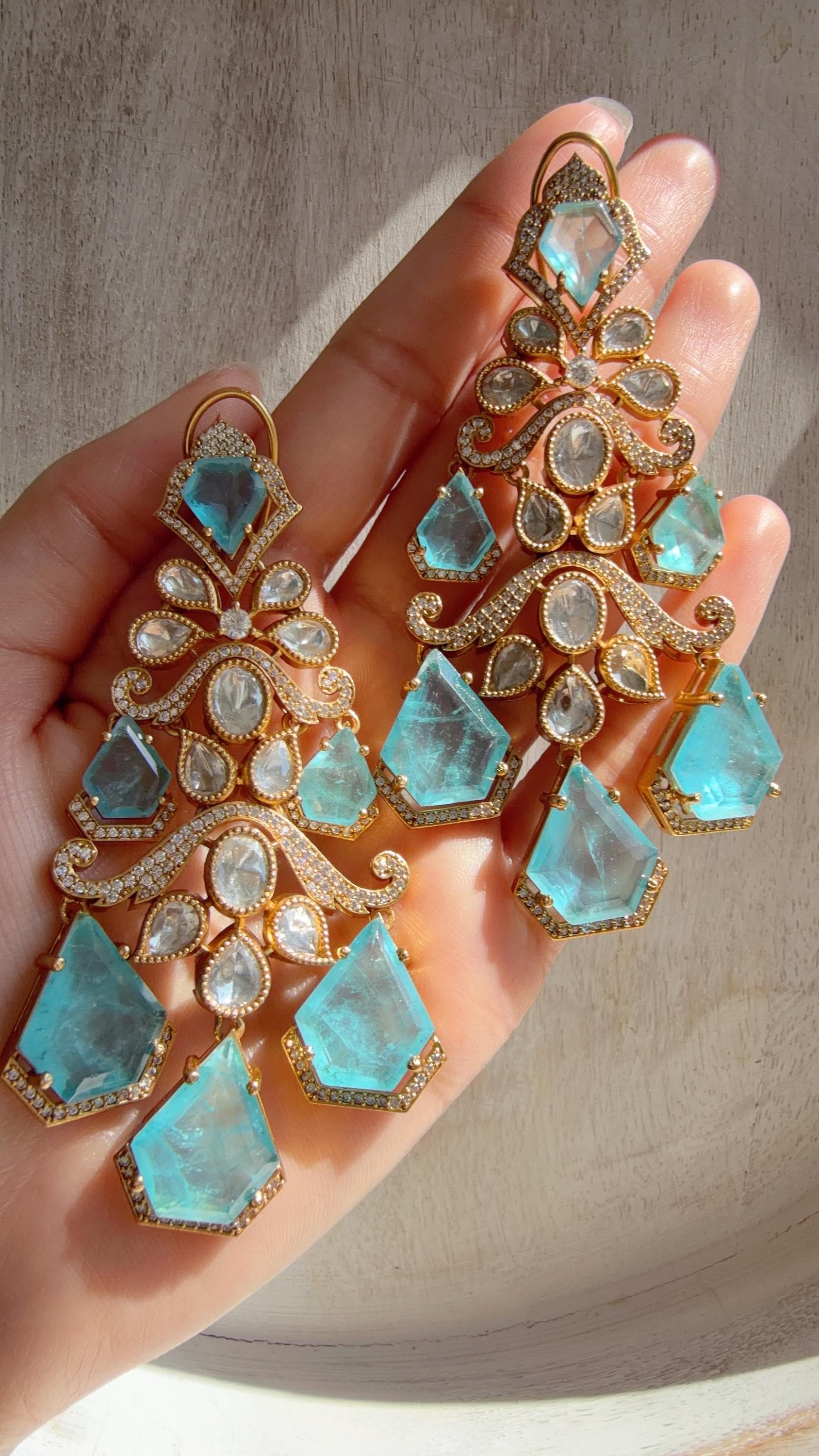 Statement Moissanite Firoza doublet Earrings/Elegant Long Drop Large Earrings |/kundan Earrings/Sia Bridal Diamond earrings