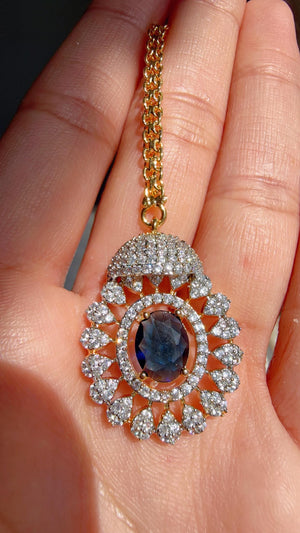 Blue 2 Tone Bridal Necklace Set with Earrings and Maang Tikka | CZ Indian Wedding Jewelry | Statement Necklace - Kajol