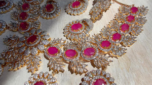 Ruby 2 Tone Bridal Necklace Set with Earrings and Maang Tikka | CZ Indian Wedding Jewelry | Statement Necklace - Kajol