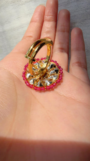 Jadau Pachi Kundan Ruby finger ring /Bridal Kundan Moissanite diamond Ring/Adjustable Ring/Diamond Ring /Indian Wedding jewelry/