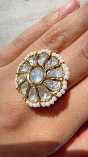 Jadau Pachi Kundan Gold finger ring /Bridal Kundan Moissanite diamond Ring/Adjustable Ring/Diamond Ring /Indian Wedding jewelry/