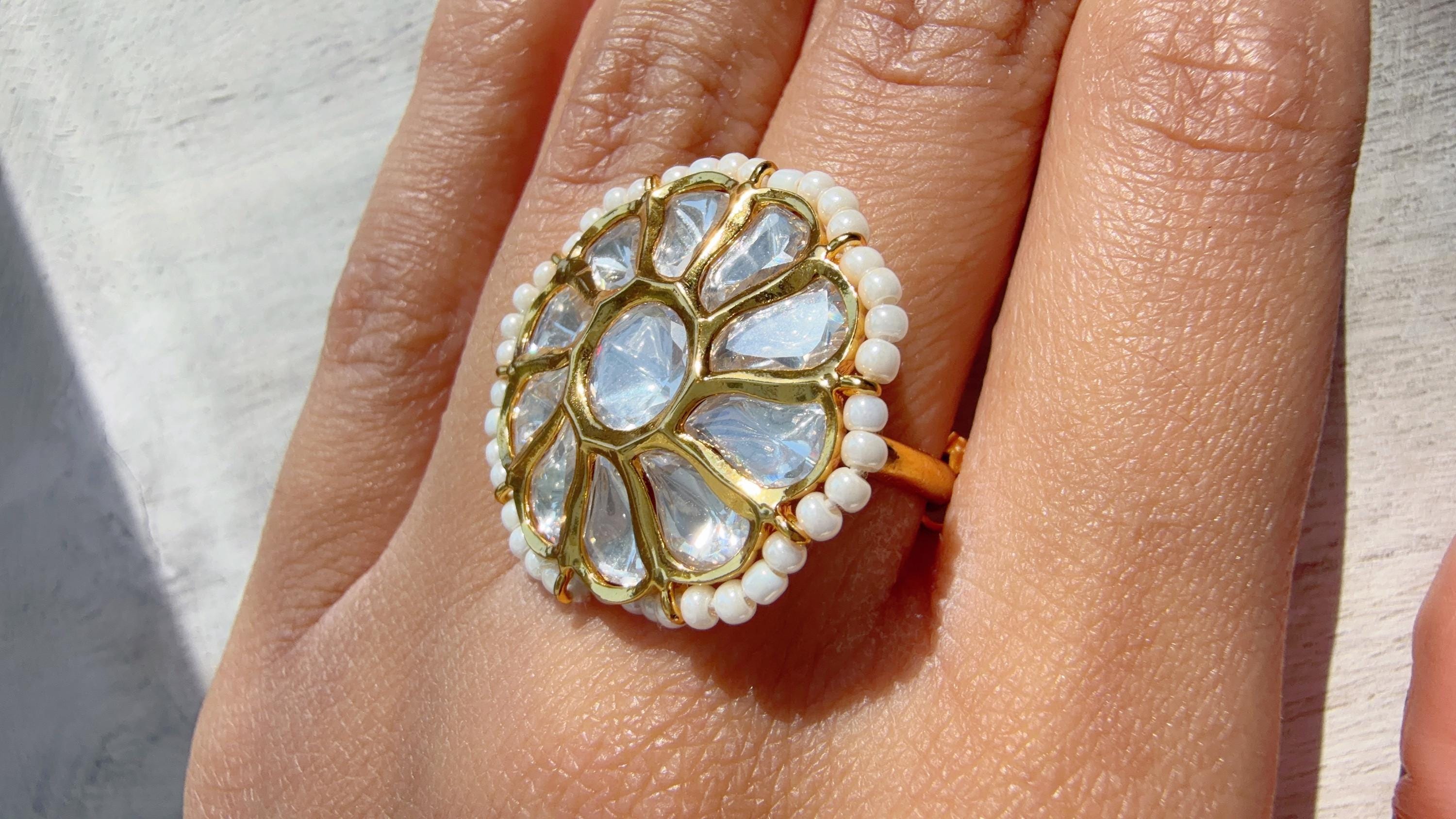 Jadau Pachi Kundan Gold finger ring /Bridal Kundan Moissanite diamond Ring/Adjustable Ring/Diamond Ring /Indian Wedding jewelry/