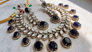 Blue Bridal Necklace Set | Moissanite Polki Kundan Necklace | Indian Wedding Jewelry | Statement Necklace