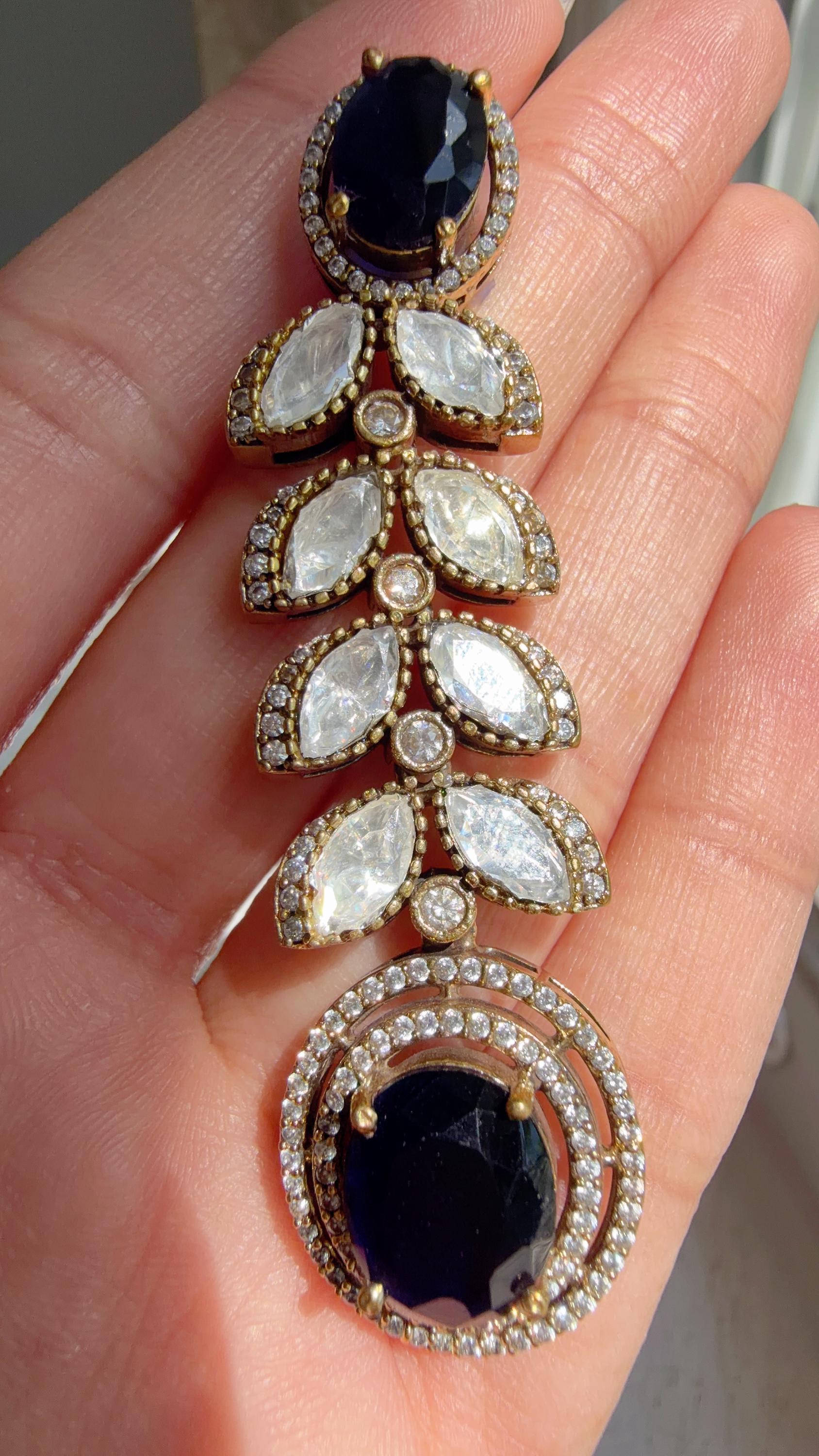 Blue Bridal Necklace Set | Moissanite Polki Kundan Necklace | Indian Wedding Jewelry | Statement Necklace