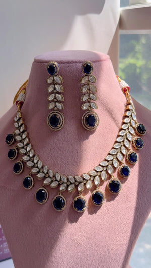 Blue Bridal Necklace Set | Moissanite Polki Kundan Necklace | Indian Wedding Jewelry | Statement Necklace