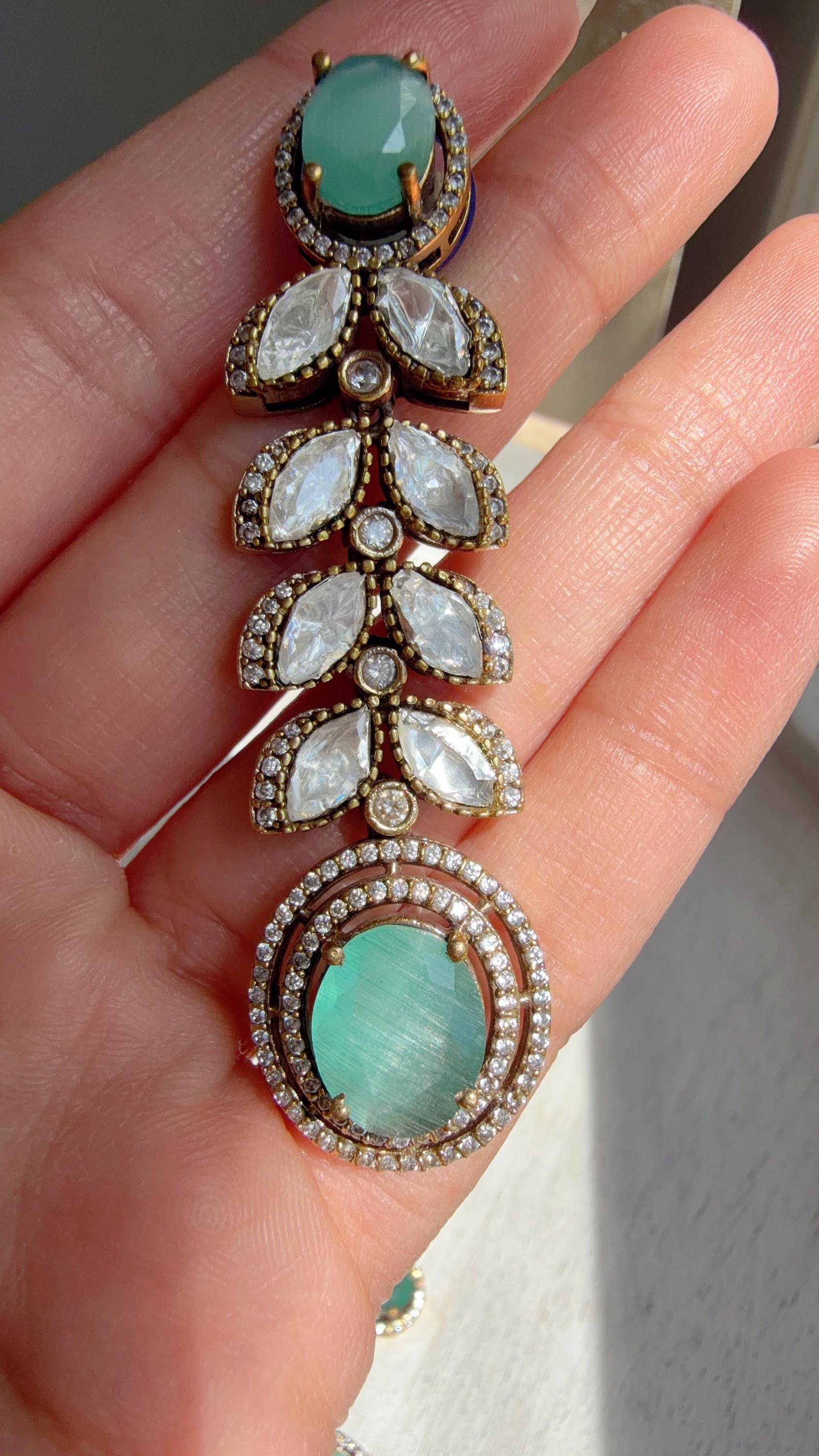 Mint Bridal Necklace Set | Moissanite Polki Kundan Necklace | Indian Wedding Jewelry | Statement Necklace