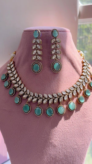 Mint Bridal Necklace Set | Moissanite Polki Kundan Necklace | Indian Wedding Jewelry | Statement Necklace