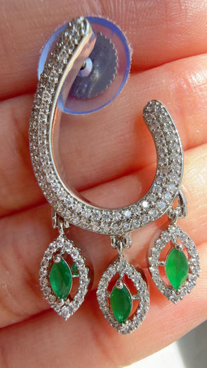 Emerald Green Moissanite CZ hasli Necklace Set | Silver Tone Indian Bridal Jewelry | Statement Wedding Collar Necklace