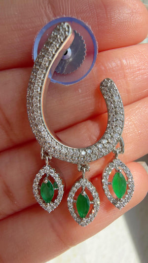 Emerald Green Moissanite CZ hasli Necklace Set | Silver Tone Indian Bridal Jewelry | Statement Wedding Collar Necklace