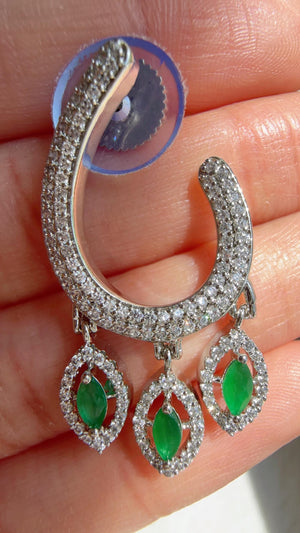Emerald Green Moissanite CZ hasli Necklace Set | Silver Tone Indian Bridal Jewelry | Statement Wedding Collar Necklace