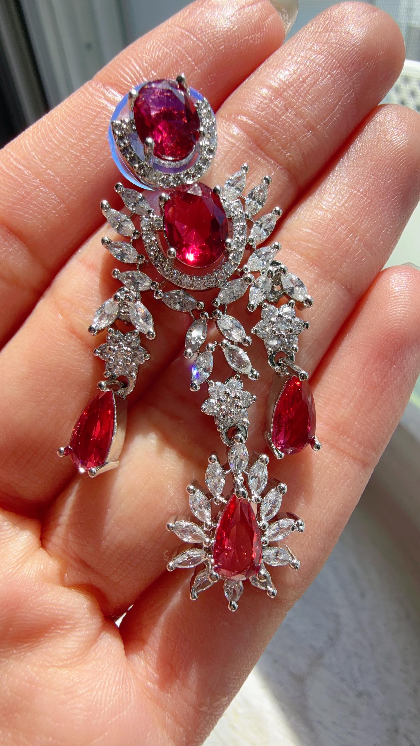 Ruby CZ Statement Necklace Set | Silver Tone Indian Bridal Jewelry | Wedding & Reception Necklace