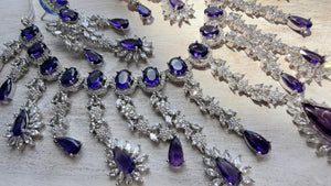 CZ Statement Purple Necklace Set | Silver Tone Indian Bridal Jewelry | Wedding & Reception Necklace