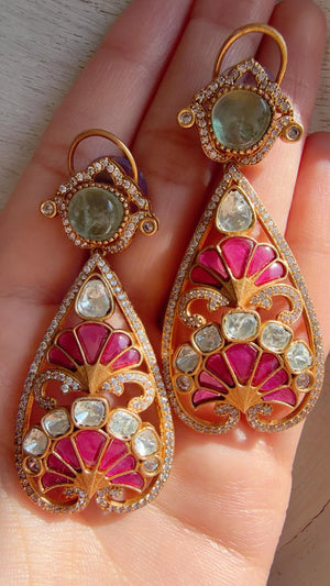 Aria Mint Ruby danglers/Amrapali inspired Moissanite doublet Earrings/Elegant Statement Jewelry/Bridal jhumka