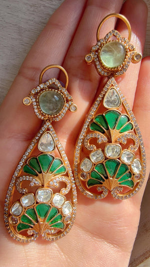 Aria Emerald Green danglers/Amrapali inspired Moissanite doublet Earrings/Elegant Statement Jewelry/Bridal jhumka