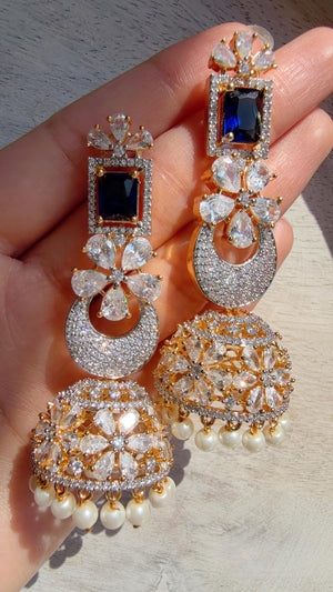 2 Tone Chaand diamond jhumka Earrings next to real/ Indian Jewelry Indian Earrings/American Diamond jhumka/CZ Earrings/