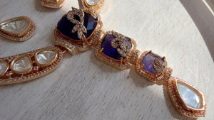 Classical Modern Kundan Blue Purple Hasli Necklace Set | Indian Bridal Hasli | Statement Wedding Jewelry - Niyati