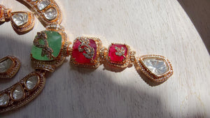 Classical Modern Kundan Mint Ruby Hasli Necklace Set | Indian Bridal Hasli | Statement Wedding Jewelry - Niyati