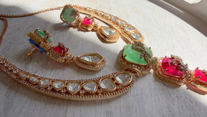 Classical Modern Kundan Mint Ruby Hasli Necklace Set | Indian Bridal Hasli | Statement Wedding Jewelry - Niyati