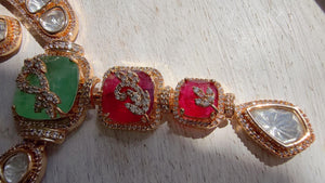 Classical Modern Kundan Mint Ruby Hasli Necklace Set | Indian Bridal Hasli | Statement Wedding Jewelry - Niyati