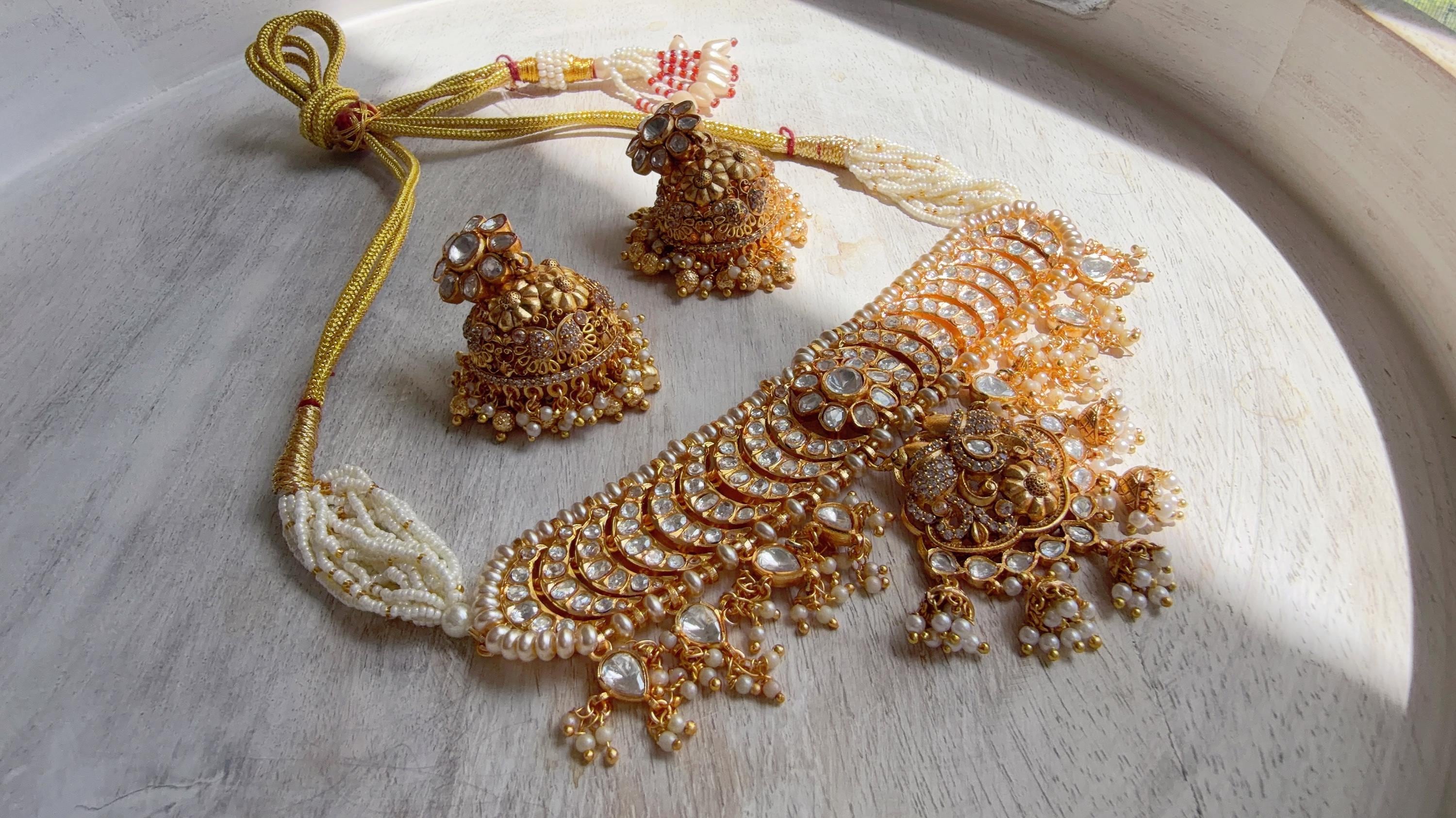 Pachi Kundan Bridal Necklace Set | Moissanite Polki Kundan Necklace | Indian Wedding Jewelry | Statement Necklace