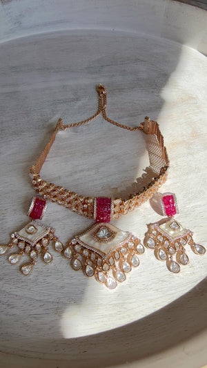 Bridal Mother of Pearl Moissanite Choker Necklace Set | Kundan Moissanite Wedding Jewelry | Indian Bridal Necklace Set - Deane