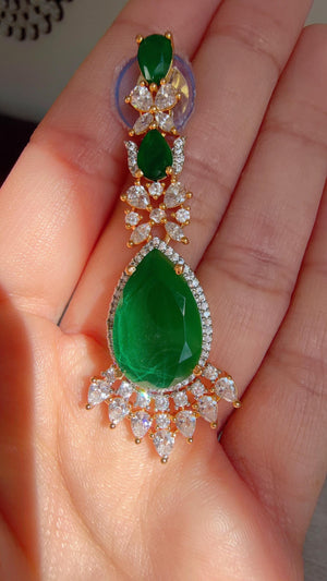 Emerald Green 2 Layer Two-Tone CZ Diamond Necklace Set | Double Strand Bridal Necklace with Matching Earrings - Bella
