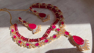 Ruby 2 Layer Two-Tone CZ Diamond Necklace Set | Double Strand Bridal Necklace with Matching Earrings - Bella