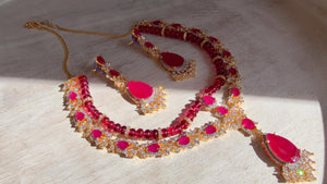 Ruby 2 Layer Two-Tone CZ Diamond Necklace Set | Double Strand Bridal Necklace with Matching Earrings - Bella