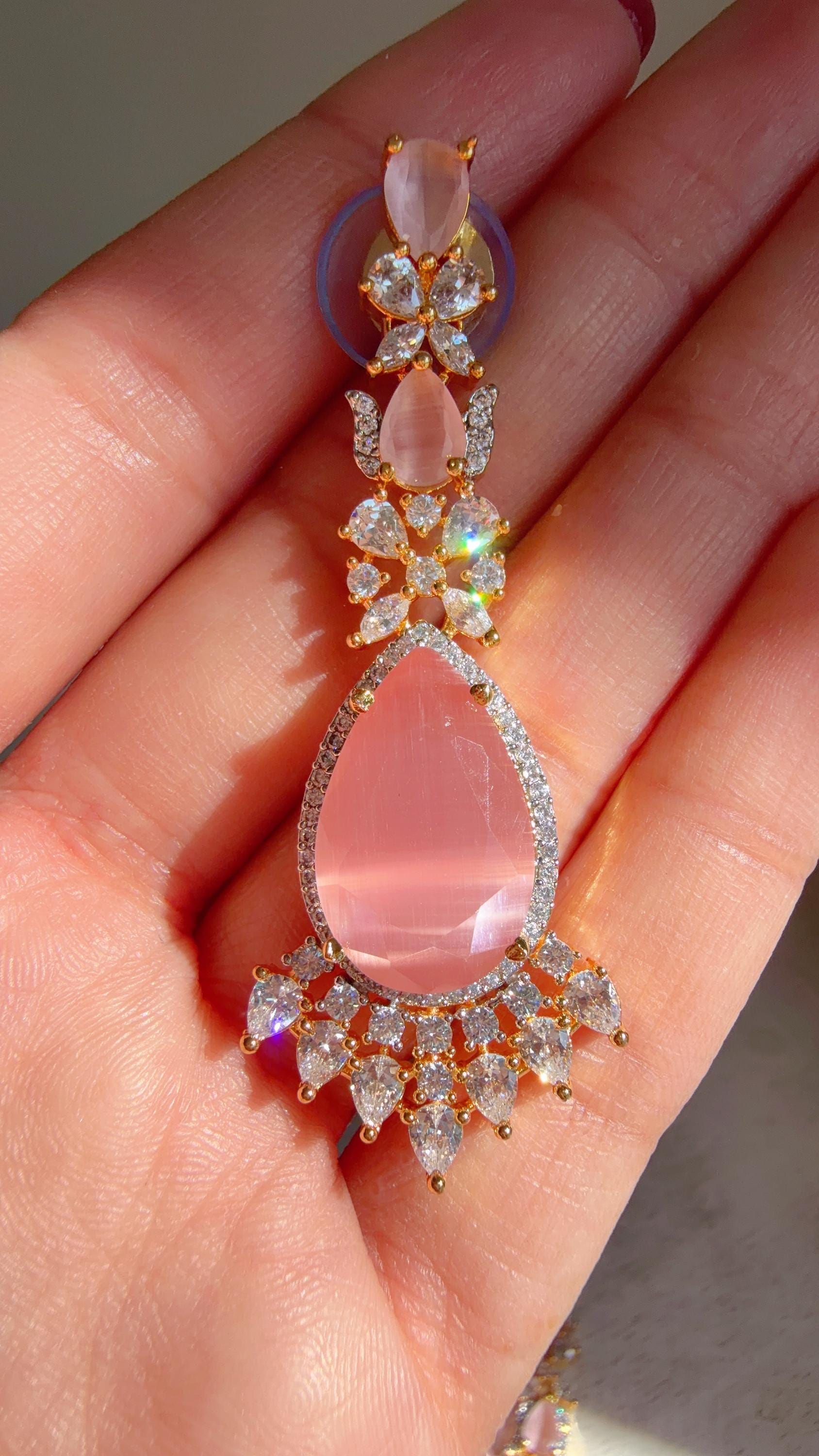 Baby Pink 2 Layer Two-Tone CZ Diamond Necklace Set | Double Strand Bridal Necklace with Matching Earrings - Bella