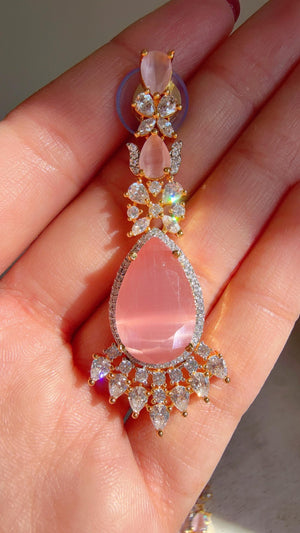 Baby Pink 2 Layer Two-Tone CZ Diamond Necklace Set | Double Strand Bridal Necklace with Matching Earrings - Bella