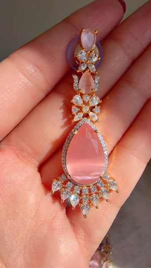 Baby Pink 2 Layer Two-Tone CZ Diamond Necklace Set | Double Strand Bridal Necklace with Matching Earrings - Bella