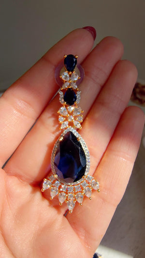 Royal Blue 2 Layer Two-Tone CZ Diamond Necklace Set | Double Strand Bridal Necklace with Matching Earrings - Bella