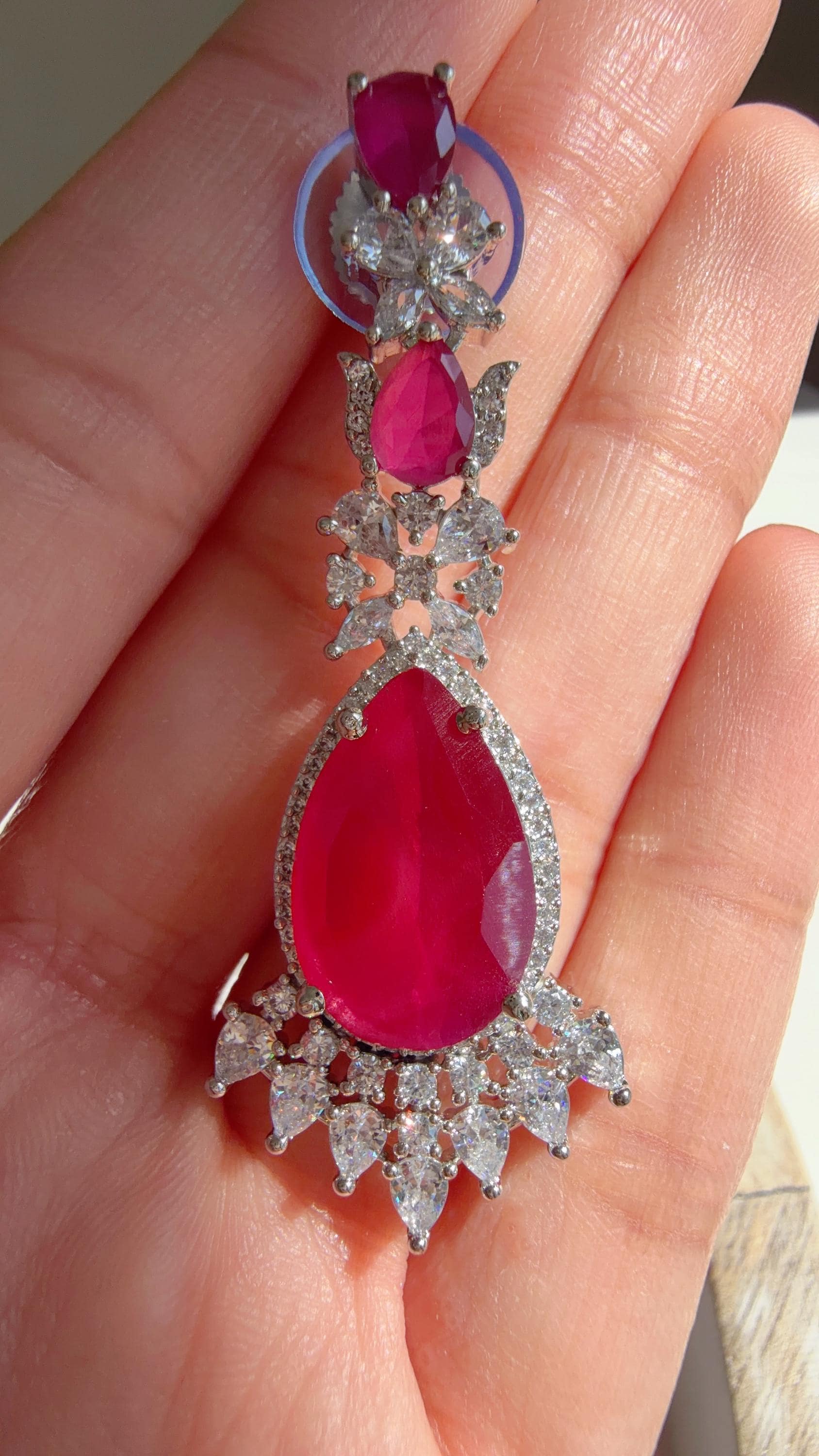 Ruby Rhodium 2 Layer CZ Diamond Necklace Set | Double Strand Bridal Necklace with Matching Earrings - Bella
