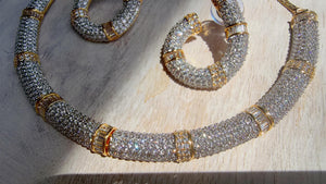 2 tone diamond collar Necklace and Stud Earrings Set | Moissanite CZ Jewelry | Luxury Statement Set
