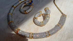 2 tone diamond collar Necklace and Stud Earrings Set | Moissanite CZ Jewelry | Luxury Statement Set
