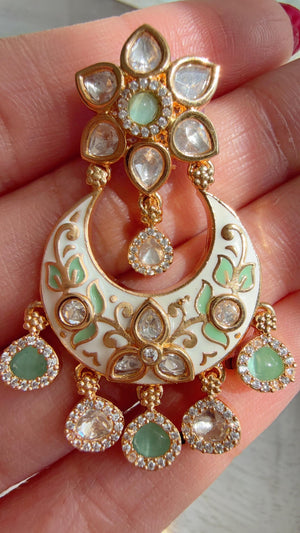 Mint kundan Polki Choker Necklace Set Indian Bridal Wedding Jewelry / diamond Hasli /Indian Wedding jewelry