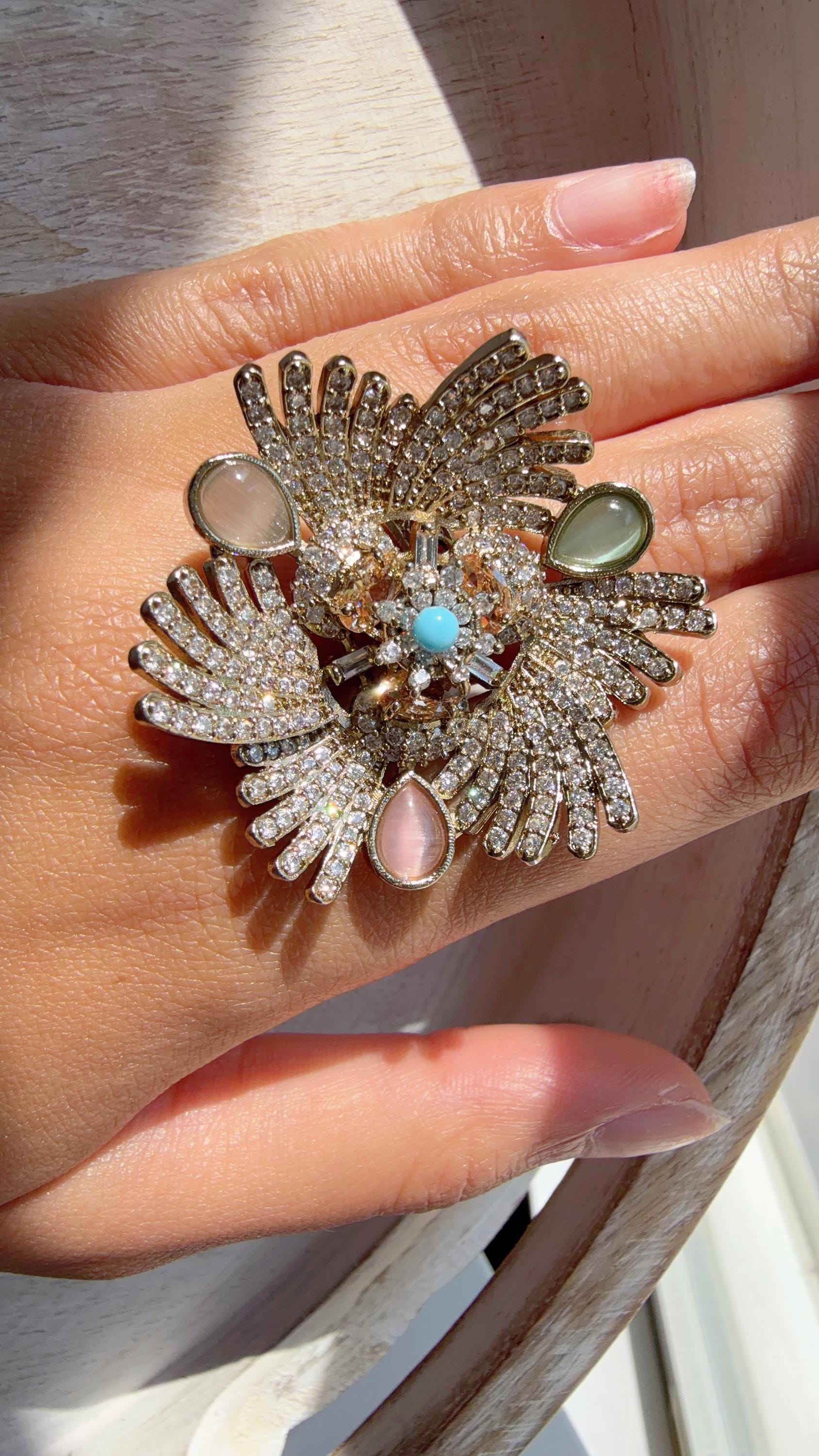 Mint Pink Cocktail ring/Bridal Kundan diamond Ring/Adjustable Ring/Diamond Kundan Ring /Indian Wedding jewelry/