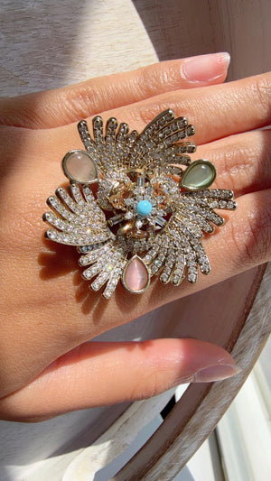 Mint Pink Cocktail ring/Bridal Kundan diamond Ring/Adjustable Ring/Diamond Kundan Ring /Indian Wedding jewelry/