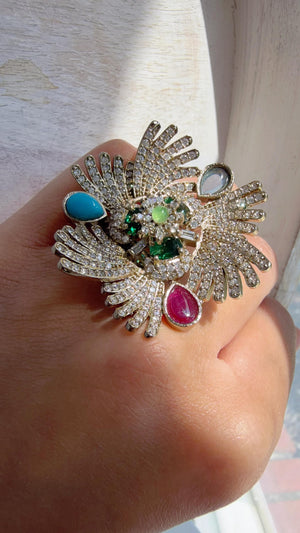 Multi stone Cocktail ring/Bridal Kundan diamond Ring/Adjustable Ring/Diamond Kundan Ring /Indian Wedding jewelry/