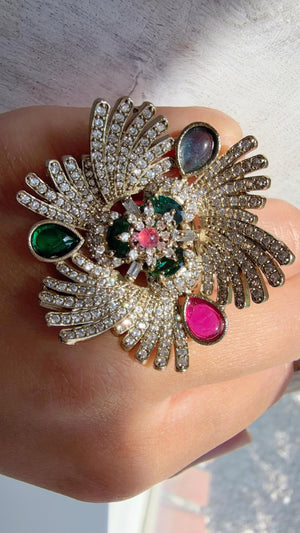 Multi stone Cocktail ring/Bridal Kundan diamond Ring/Adjustable Ring/Diamond Kundan Ring /Indian Wedding jewelry/