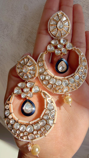 Sabyasachi-Inspired Moissanite kundan Blue chandbali Earrings/ Statement Jewelry/Moissanite jhumka Earrings/Bridal Diamond earrings